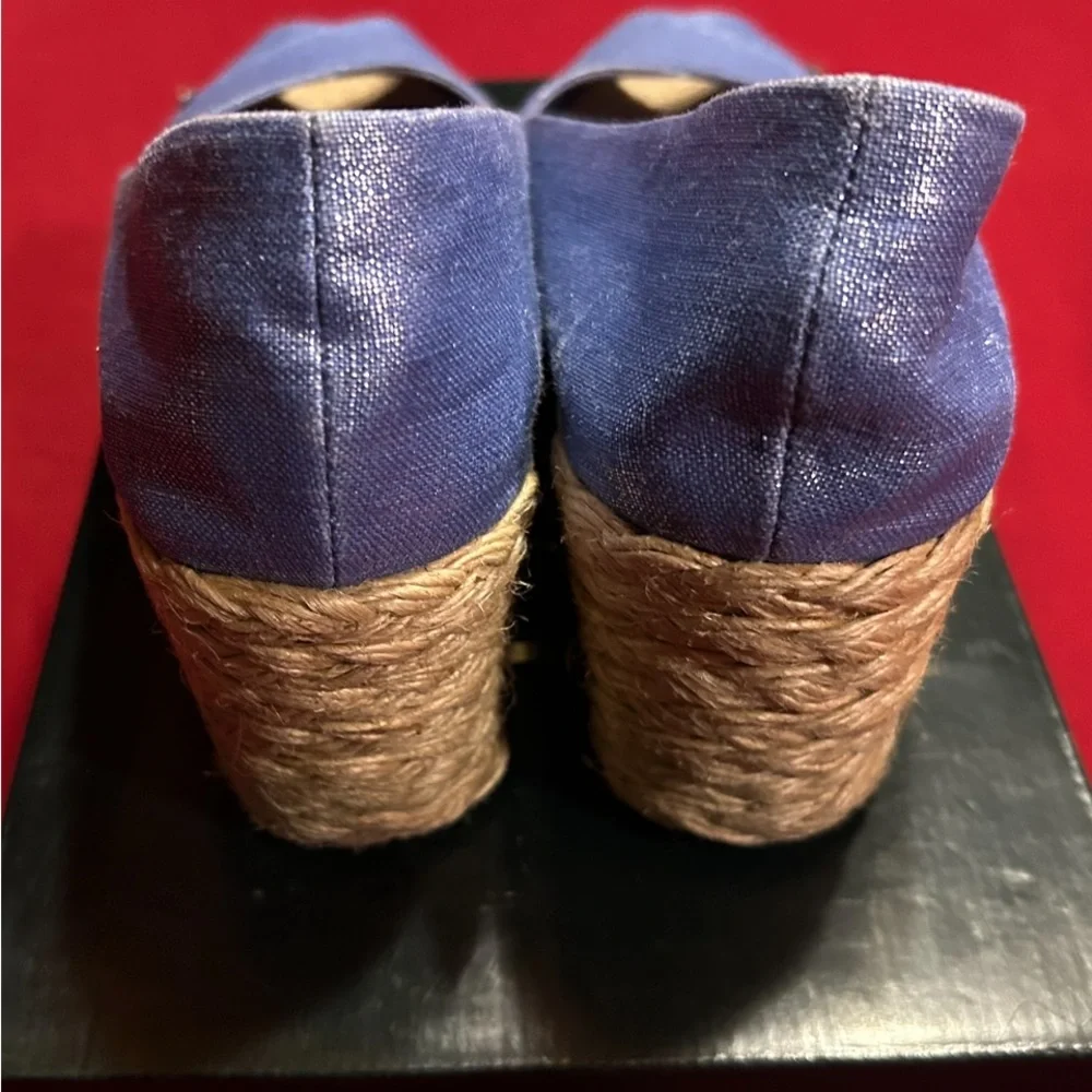 Tan and Blue Crisscross Wedge Shoes- size 7 - Picture 3 of 4